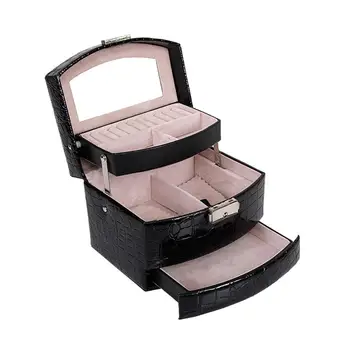 

Leather Jewelry Box Three-layer Storage Box For Women Earring Ring Cosmetic Organizer Casket For Decorations