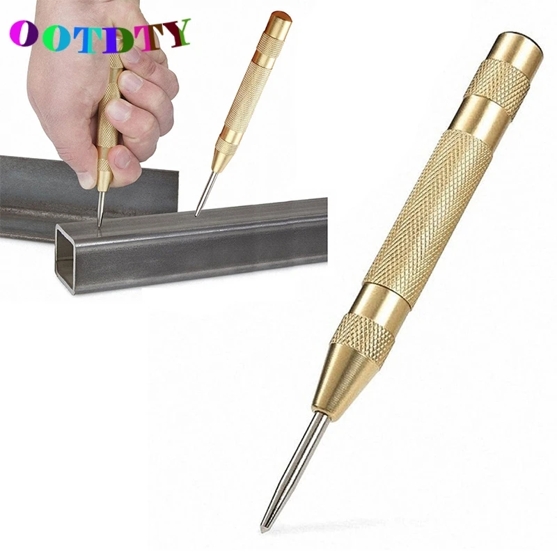 

OOTDTY 5'' Automatic Center Pin Punch Spring Loaded Marking Starting Hole Tool Gold