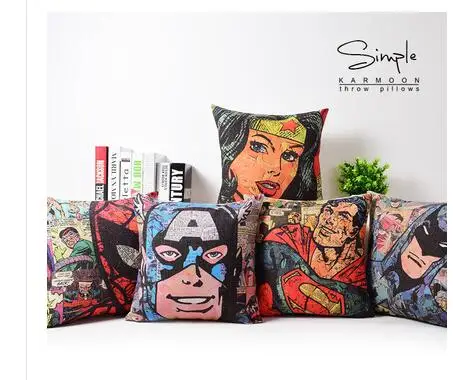 

45cm Avengers cotton linen cushion cover sofa pillowcase household decoration case for pillow cover Superman batman wonderwoman