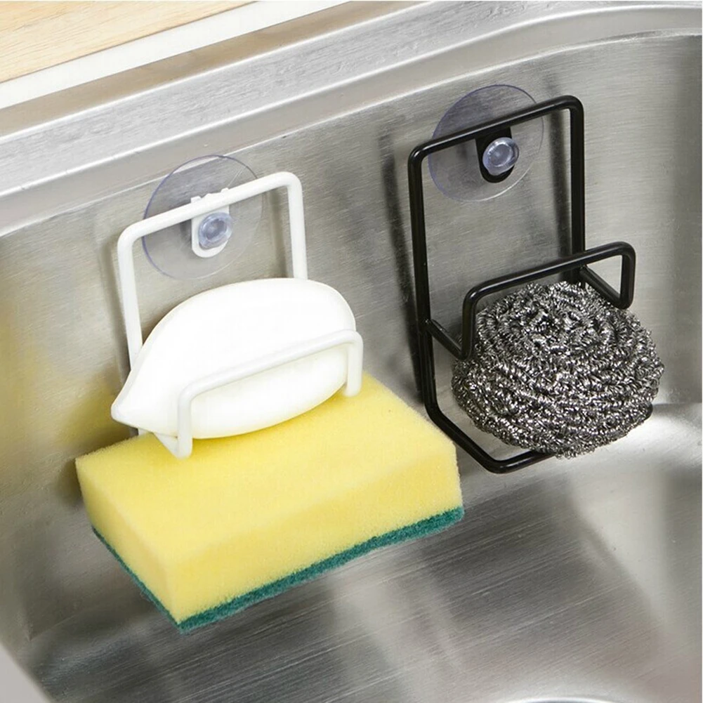 Kitchen Bathroom Sponge Dishcloth Storage Rack Sink Shelf Sucker Hanger