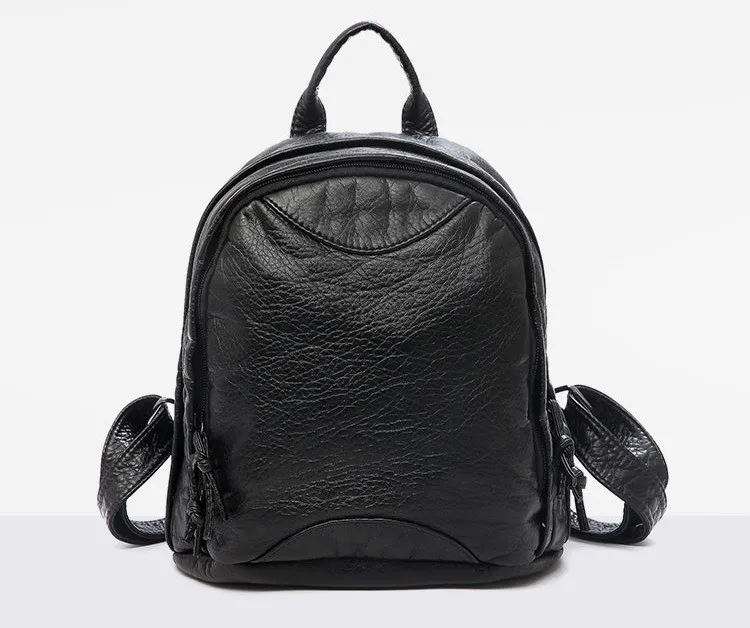 MJ Women Leather Backpack Soft PU Leather Travel Bag Solid Color Female Backpack Small Daypack School Bag for Teenage Girls (4)