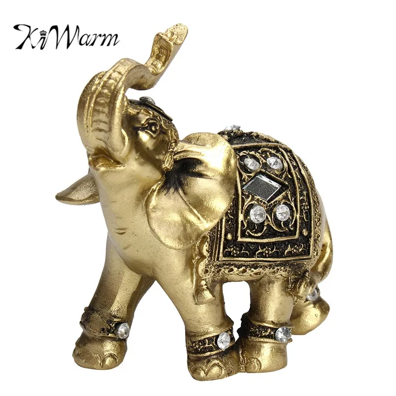 

KiWarm Feng Shui Elegant Elephant Trunk Statue Lucky Wealth Figurine Crafts Ornaments Gift for Home Office Desktop Decoration