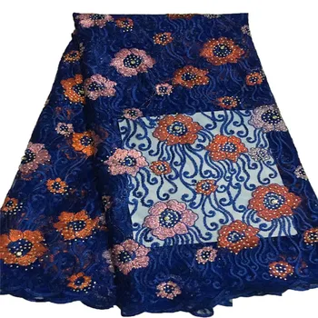

Nigeria Embroidered Party Dress Net Lace Royal Blue French Tulle Lace Latest African Net Lace Fabric With Stones X801-4