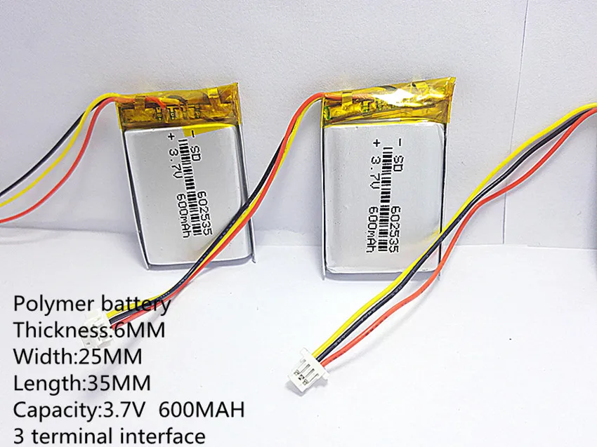 Полимерная литиевая батарея 3 7 V 602535 может быть настроена оптом CE FCC ROHS MS 600MAH