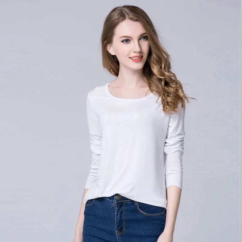 Autumn Women Girls Modal T shirt Solid Long Sleeve Casual Tee Plus Size