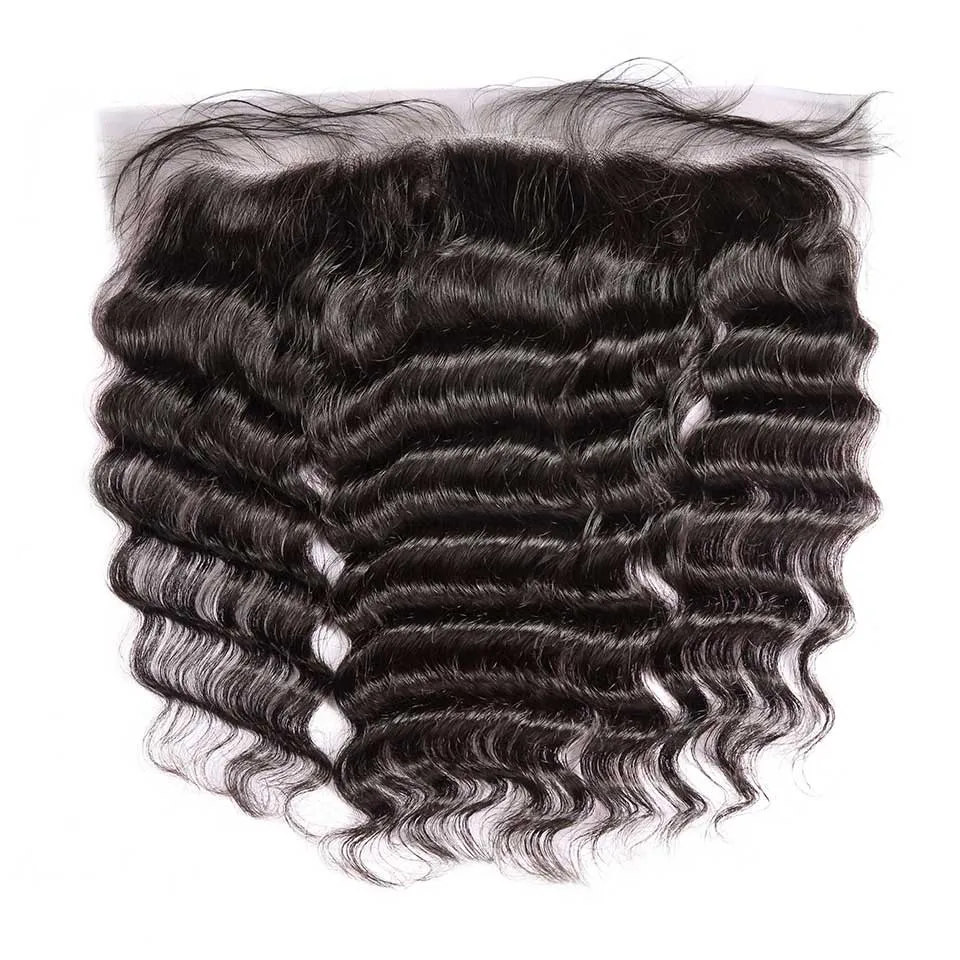 Prom Queen 13x4 Lace Frontal Brazilian Hair Loose Deep Wave #1B Pre plucked Frontal With Baby Hair 100% Human Remy Hair Closure