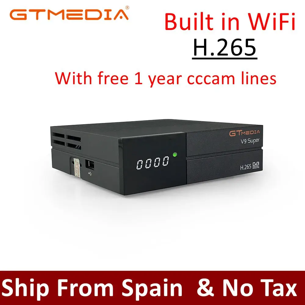 

GT media V9 Super Decoder Satellite Receiver DVB-S2 Support AVS+ H.265 Built-in WIFI with 1 Year CCCAM PK V8 Golden Receptor