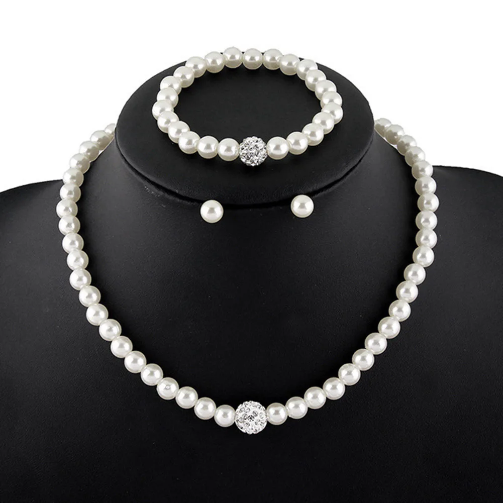 

Simulated Pearl Wedding Jewelry Set Crystal Necklace Fine Jewelry Party Women Beads Bridal Earrings Accessories