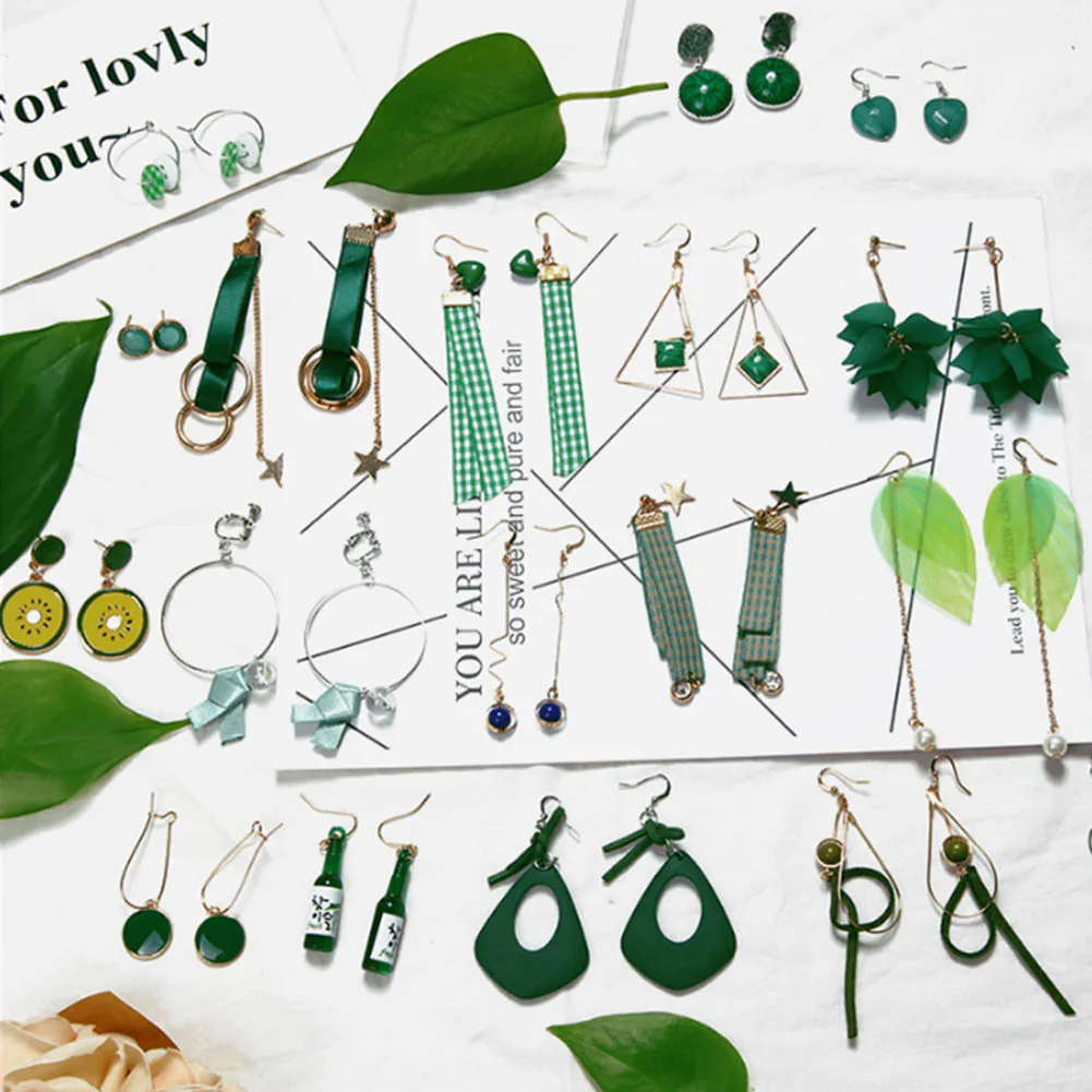 

New Hot Embellishment Simple Retro Leaves Green Leaves Earrings, Imitation Pearls Long Tassel Feather Earrings Brincos