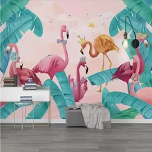 Ветер свежие тропические растения Фламинго ТВ фон стены высокого качества стены ткань производители, обои Фотообои