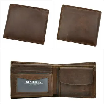 GENODERN Cow Leather Men Wallets with Coin Pocket Vintage Male Purse RFID Blocking Genuine Leather Men Wallet with Card Holders 4