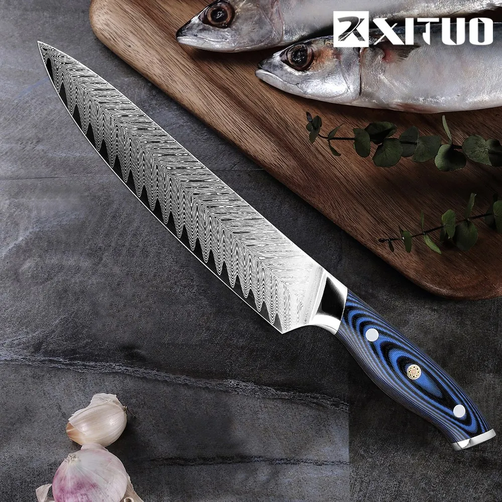 XITUO Pro Нож шеф-повара японский Дамаск AUS10 стальной кухонный нож Santoku Замороженный Лосось нож для нарезки Лучший доступный инструмент подарок