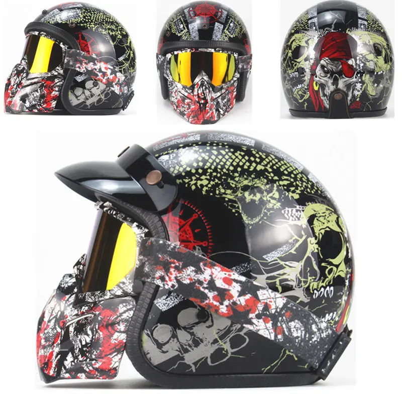 3/4 шлемы moto rcycle с открытым лицом винтажные moto rcycle moto rbike Chopper стиль moto шлем с goggle mask - Цвет: HD Black 2