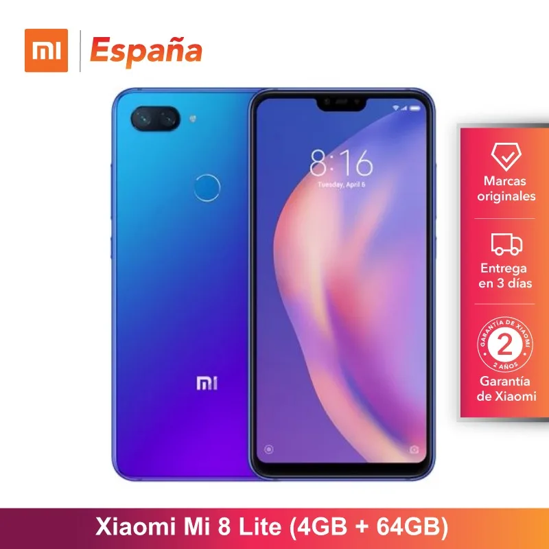 [Versión Global para España] Xiaomi Mi 8 Lite (Memoria interna de 64GB RAM, RAM de 4GB, Pantalla de 6,26 \