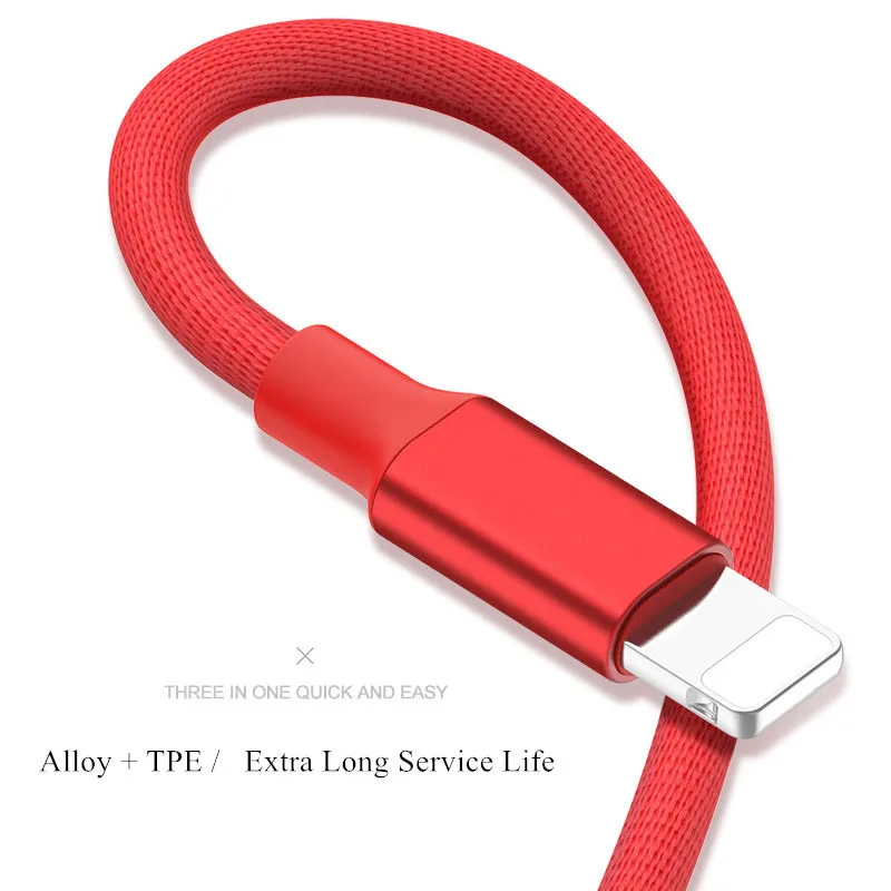 GUSGU النايلون USB كابل 3 في 1 ل فون X 5 6 7 8 زائد الهاتف المحمول الكابلات نوع C مايكرو USB كابل الروبوت الهاتف شاحن كابل