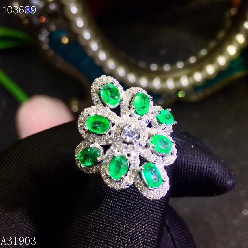 KJJEAXCMY Fine Jewelry 925 Sterling Silver Previous Natural Emerald Women's Ring Support Test