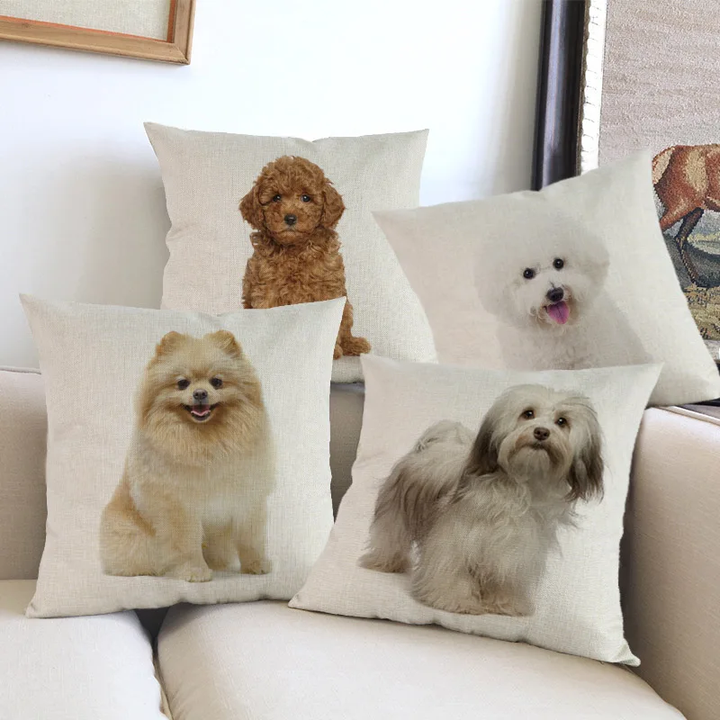 

Famous Cute Pet Puppy Dog Yorkshire Terriers Pomeranian Poodle Teddy Bulldog Pillow Case Home Decoration Cushion Cover As Gift