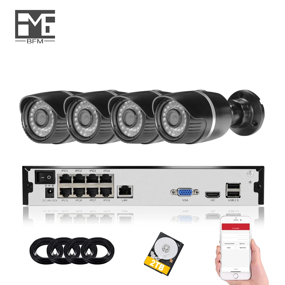 BFMore H.265 система камер POE NVR 5.0MP 4CH 8CH комплект видеонаблюдения Водонепроницаемый