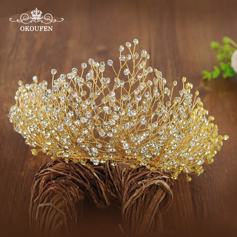 

OKOUFEN Fabulous Crystal Hair Jewelry Crowns and Tiaras For Women Heavy Beading Headbands Headpieces Party Bridal Accessories