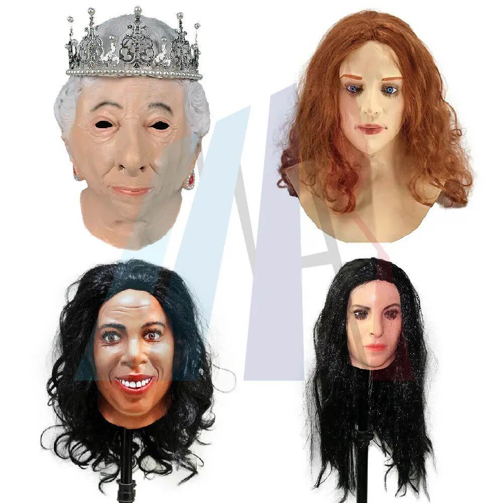 

Realistic Female Woman Face Sissy Latex Mask Scarlet Eyes Redhead Wig Lady Fancy Dress