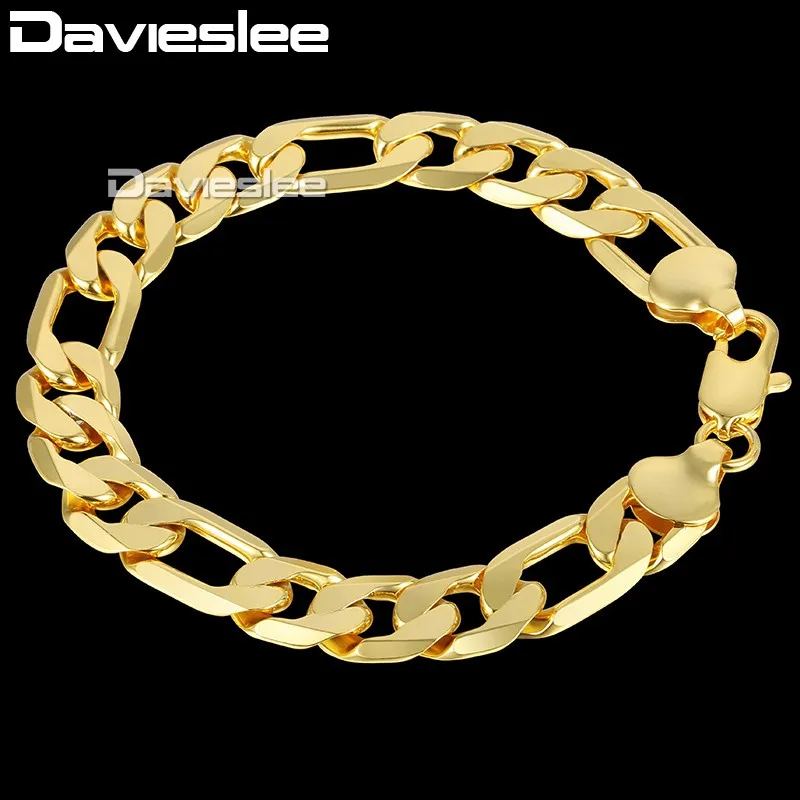

Fashion Gift 12mm Wide Mens Chain Boys Cut Figaro Link Yellow Gold Filled GF Bracelet Customized Length 7-11inch DLGB365