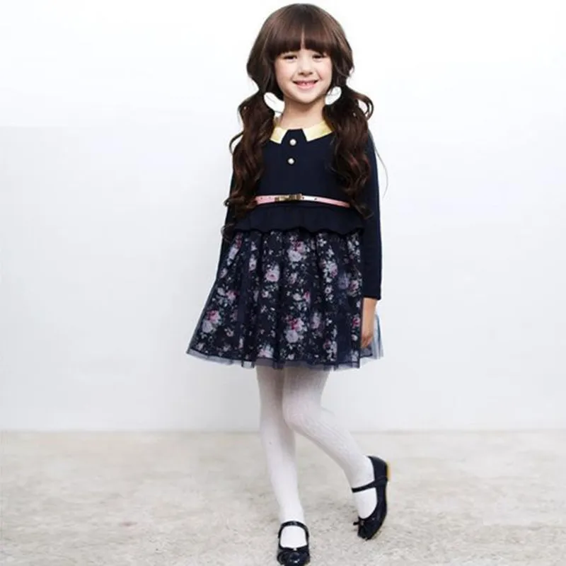 Children Princess Flowers Fake 2pcs Patchwork Dress Dress 4