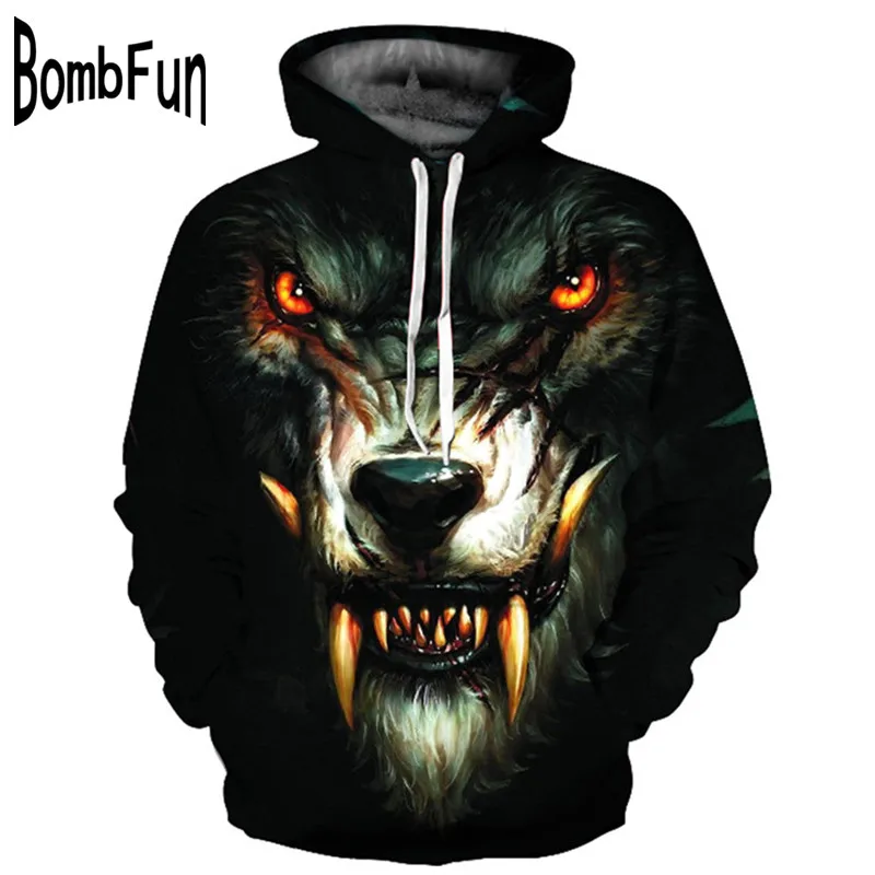 Brand Men&Women Hoodies Black Wolf 3d Print Sweatshirts Harajuku Hip
