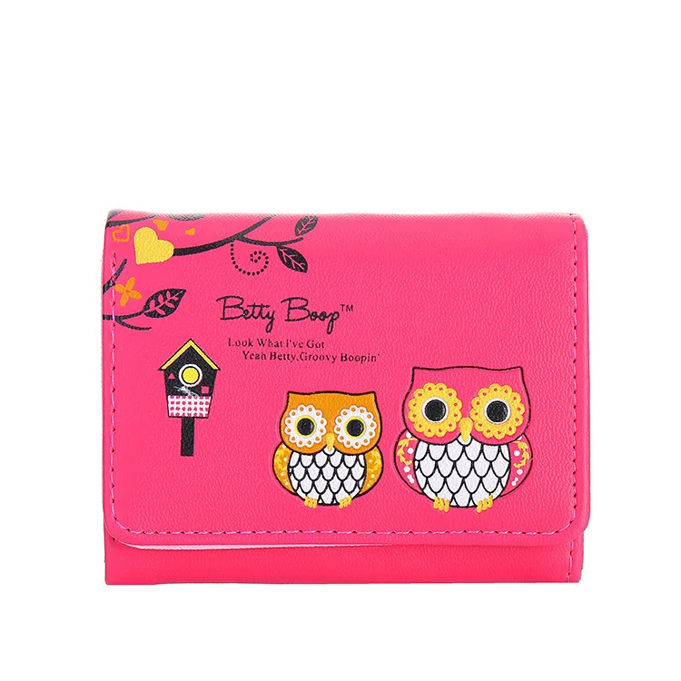 

Cartoon Lovely Ma'am Wallet Short Fund 3 Fracture Student Card Package Owl Pattern women wallets
