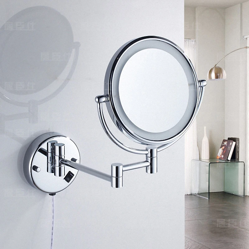 700 Латунное удлиняемое зеркало для макияжа с подсветкой, увеличенное зеркало для ванной комнаты, 8 дюймов, без сверл, твердая латунь, настенный