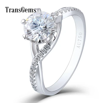 

Trangems Solid 14K 585 White Gold 1 Carat Diameter 6.5mm F Color Lab Grown Moissanite Diamond Engagement Ring for Women