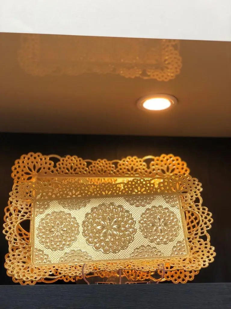 

Authentic Turkish Coffee Tea Zamak Serving Tray Copper Lace Motif Luxurious
