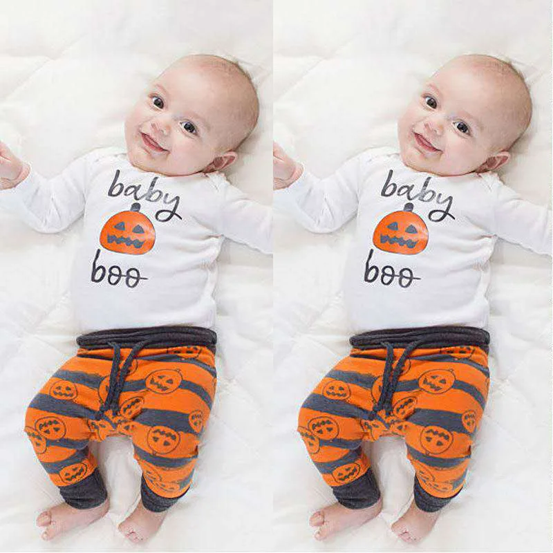 Newborn Baby Boy Clothing Set Pumpkin Infants Rompers+Pants+ Hat Girls