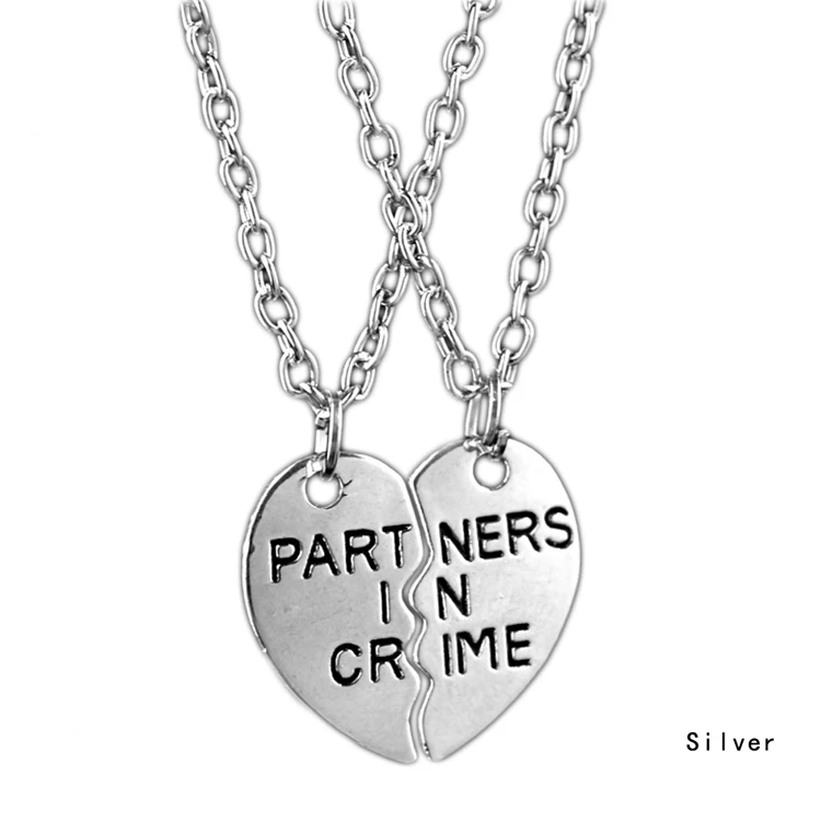 

length 60 + 5cm,heart 2.1cm Two Peach Hearts Splicing Partners In Crime Necklace Friends Necklace Silver Plated can dropshiping