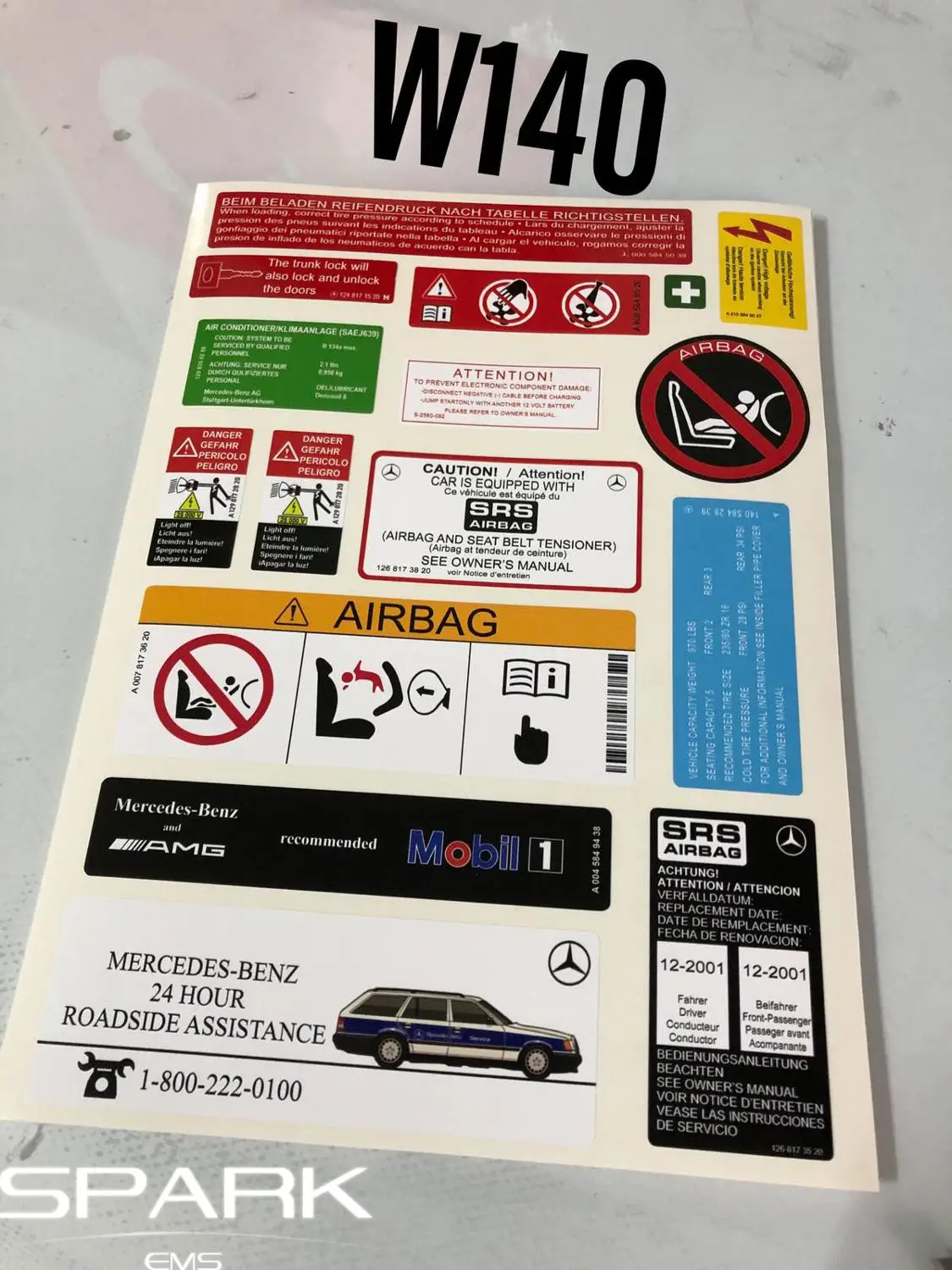 

Spark EMS Mercedes w140 s320 s500 s600 s300td s350td s300d s350td Decal set Sticker set Label set Star Emblem ORGINAL SIZE FULL