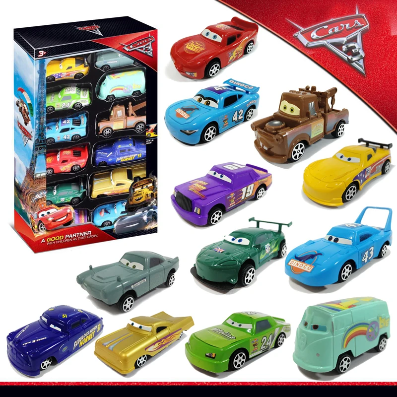 12 шт./компл. disney "тачки 3 Lightning McQueen черный Storm Jackson Mater 1:55 Пластик модель Машинки Игрушки для детей Рождественский подарок