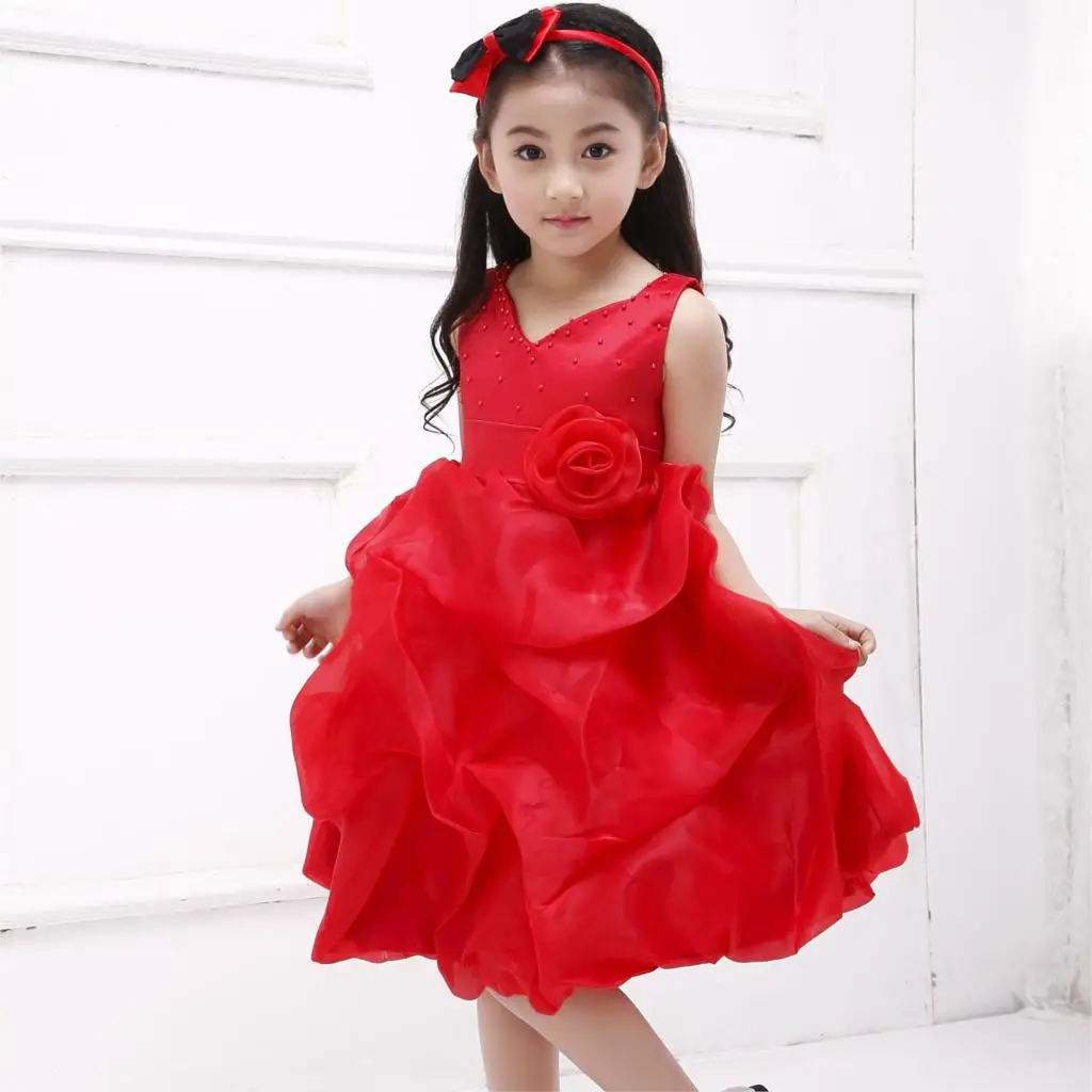 2017 New Princess Flower Girl Dress For Party V Neck Beautiful Formal