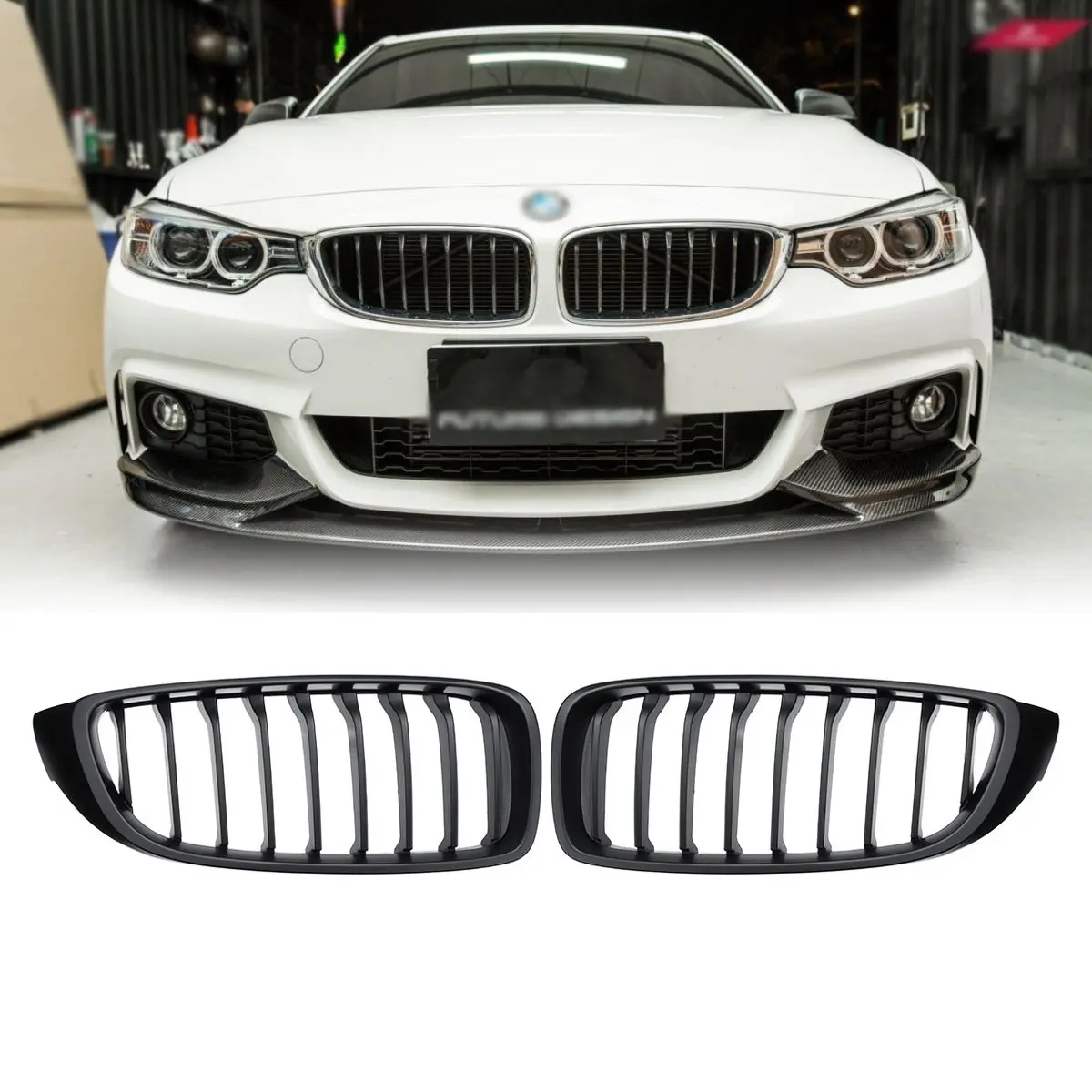 

2Pcs Matt Black Car Front Grilles Strip For BMW 4 Series F32 F33 F36 F82 Models Coupe 9 Bars