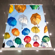 Зеленые, желтые, красные, голубые зонтики, голубое небо, 3d принт, микроволокно, противоскользящие, моющиеся сзади, декоративные килим, ковер