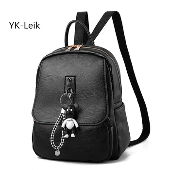 

2017 fashion Korean women backpack with a bear pendant. High quality PU leather retro backpacks College style school bag