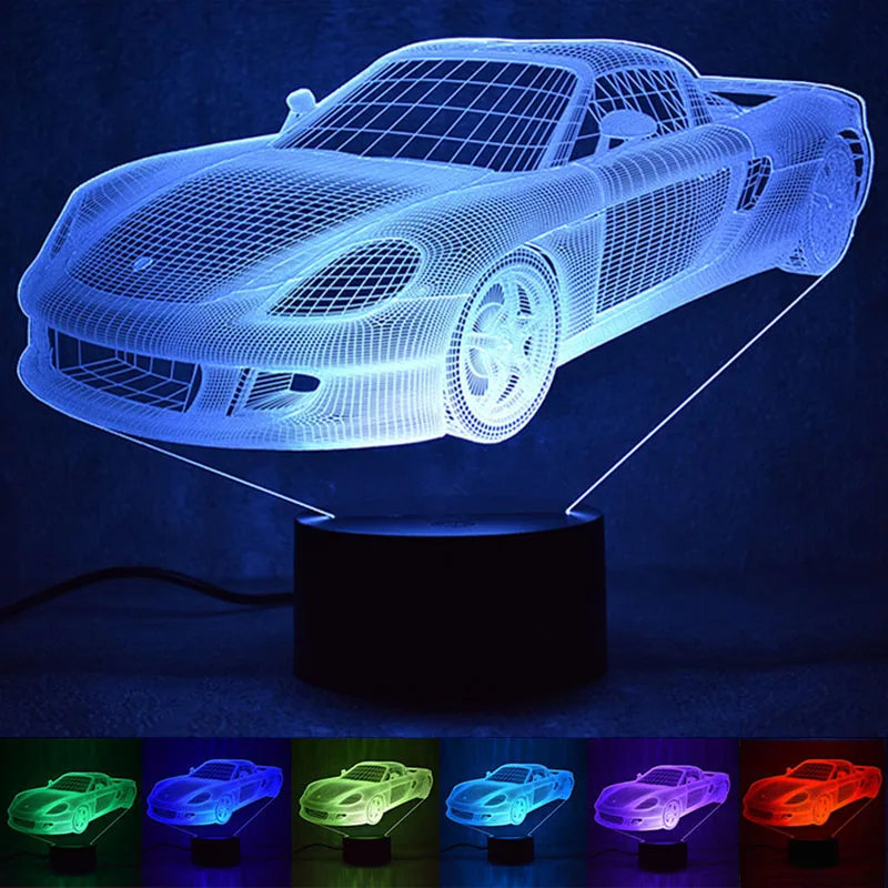 

USB Powered Racing Car 3D Night Light LED Desk Lamp Touch Key Decoration Atmosphere Light Use Home Party Holiday