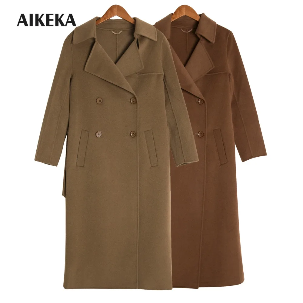 Aikeka ручной работы кашемировые пальто шерстяное Vestido осень-зима куртка Для женщин