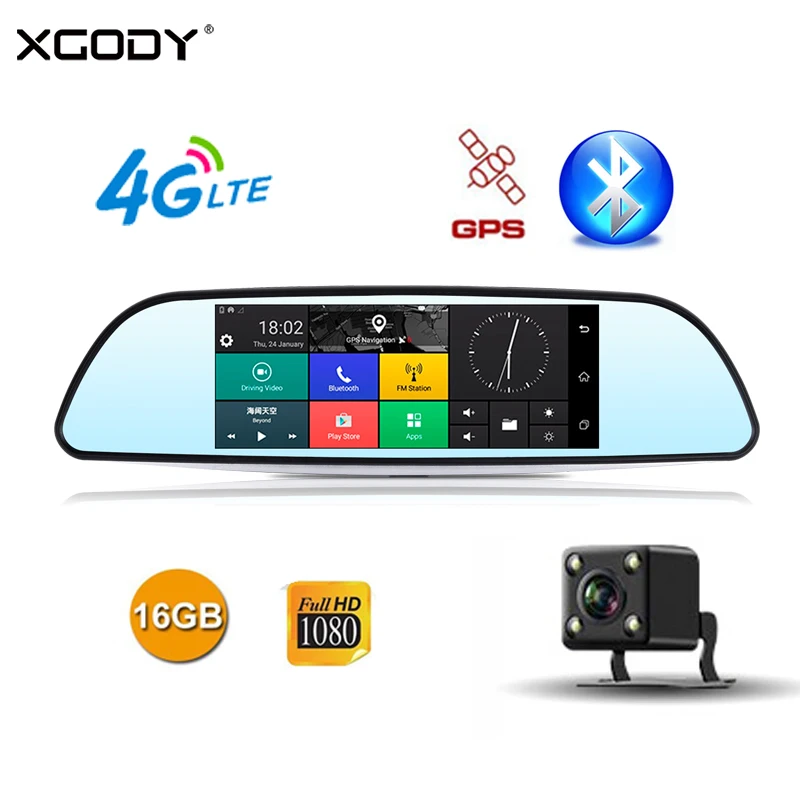 

XGODY JL683 4G Car DVR GPS Navigation 7" Touch Screen Android 5.1 Dash Camera Video Recorder Rear View Mirror Cam WiFi 16GB ROM