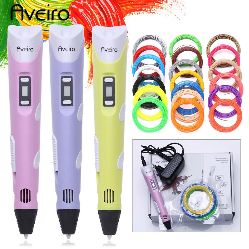 

EU Adapter 3D Printing Pens 3 D Drawing Pen 3d Model With 200M 20 Color PLA Plastic Materials Creative Toy Gift For Kids