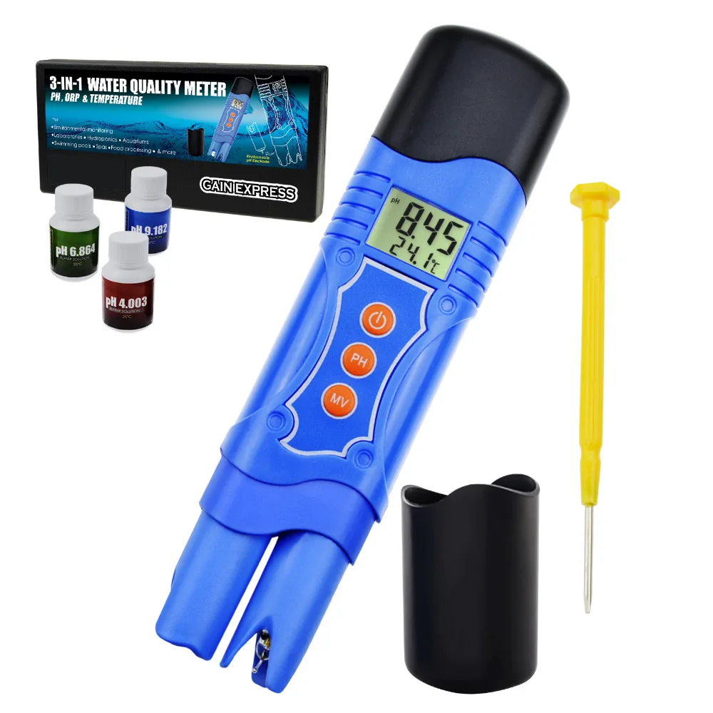3 in 1 PH ORP Temperature Combo Meter Tester Pen Type with Automatic