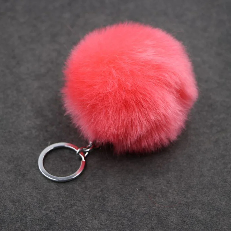 Handmade Fluffy Pom Pom Balls Keychain For Women Bag Rabbit Fur Key Chains Chaveiro Sleutelhanger Pompom Keyrings Llavero Pompon - Цвет: watermelon red