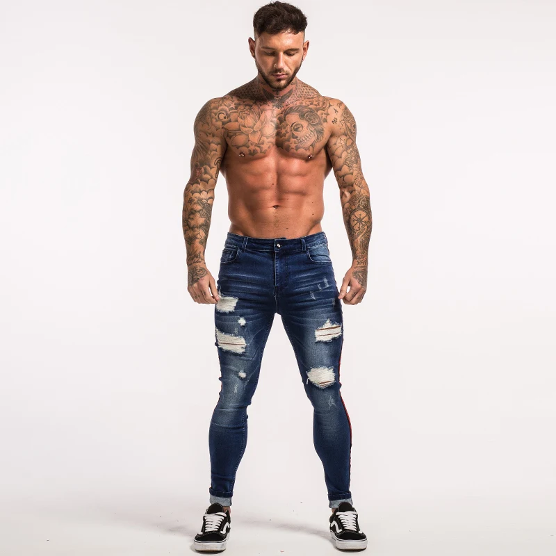 Super Skinny Ripped Jeans For Men 2017 Summer Light Blue Jeans Men Stretch Pant European Style Big Size Brand Clothing zm11