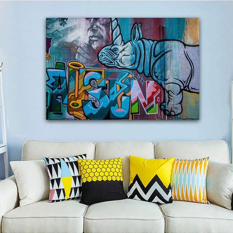 

Cuadros Decoration Abstract Graffiti Rhinoceros Wall Art Modern Waterproof Canvas Painting Prints and Posters for kids Room