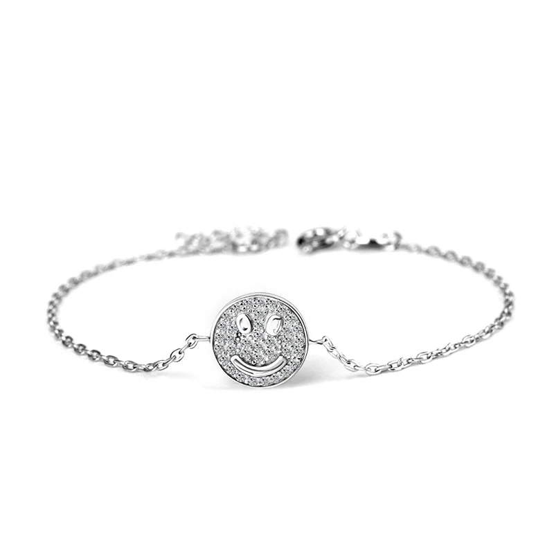 

100% 925 Sterling Silver Forever Smile coin pendant Bracelet bangles link chain pure s925 silver bracelets
