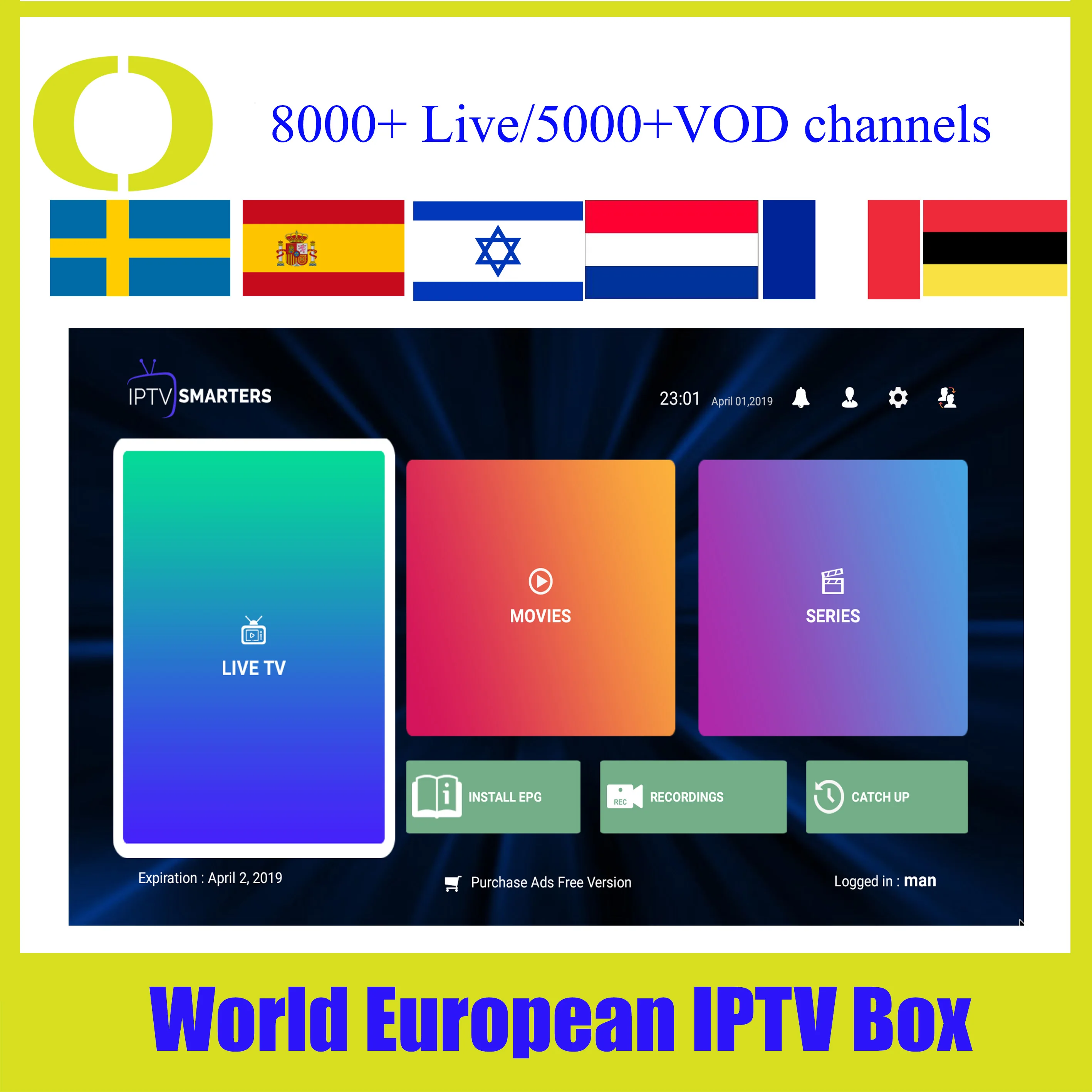 

Netherlands French Spain Israel Herbew Greece Cyprus Slovenia Slovakia Hungary Belgium France Swedish TV European Asian Channels
