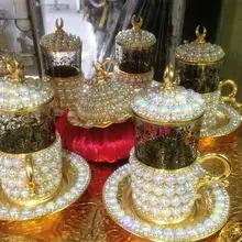 6 человек чайный сервиз кристаллы и бусины серебро или золото цвет с большим лотком